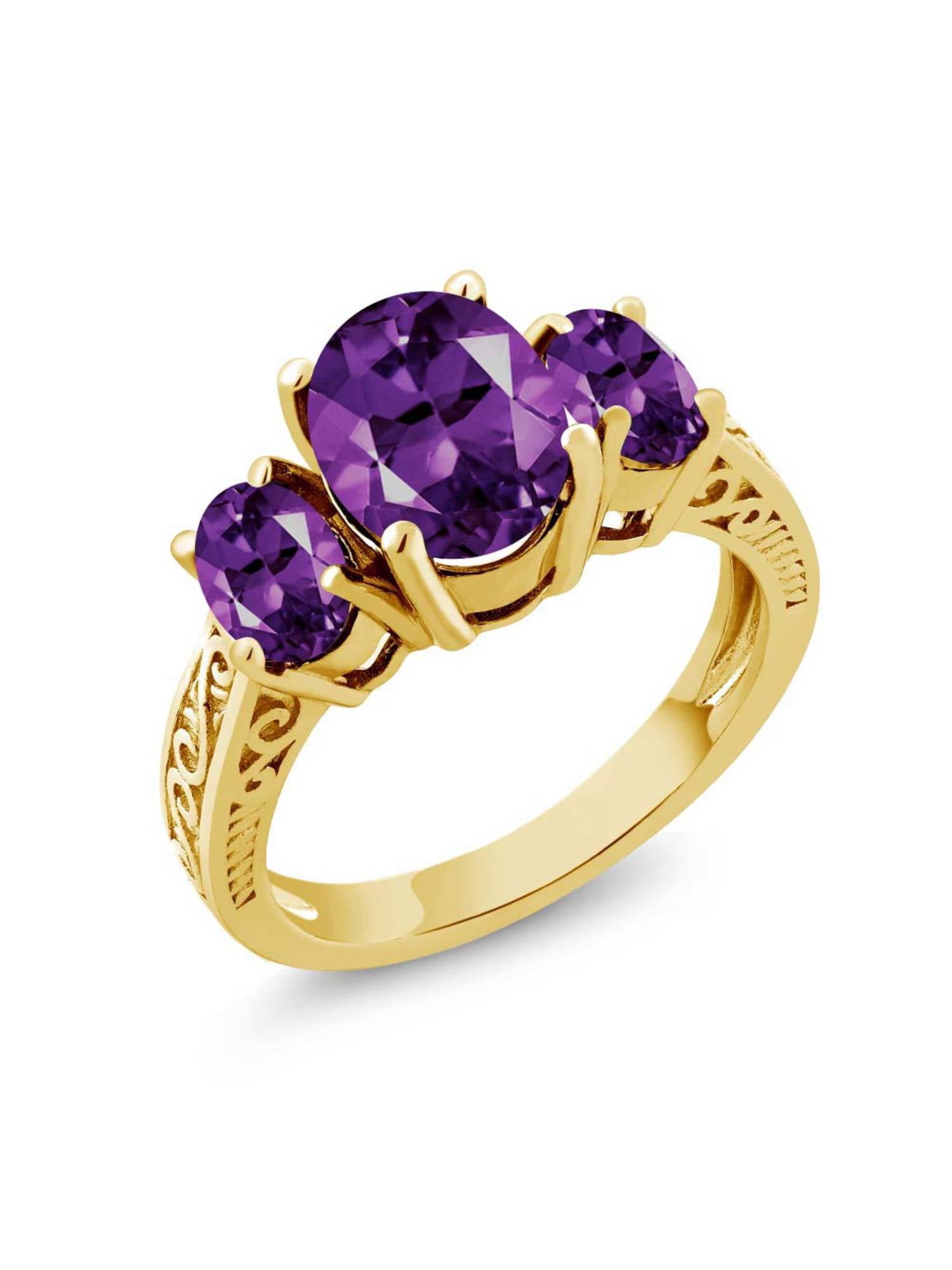 Gem Stone King - 2.56 Ct Oval Purple VS Amethyst 925 Yellow Gold Plated ...