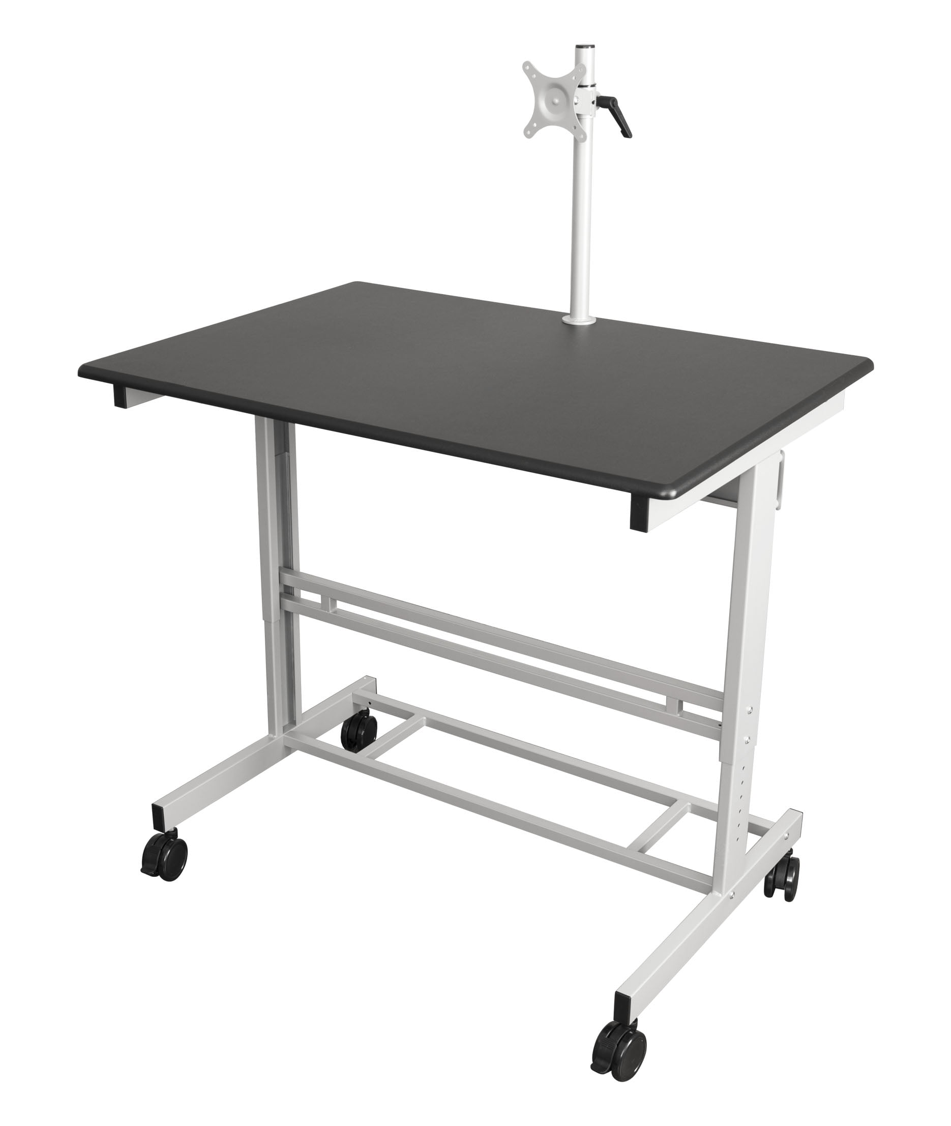 Stand Up Desk Store Rolling Adjustable Height Mobile Standing Desk with Monitor Mount (Silver Frame/Matte Black Top, 40" Wide)