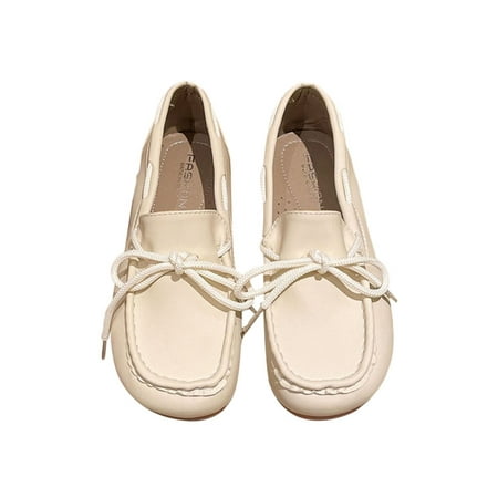 

Rockomi Women Casual Shoes Memory Foam Loafers Slip On Flats Ladies Lightweight Breathable Moccasins Non-slip Bow Boat Shoe White 7