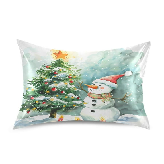 JSTEL Christmas Snowman Tree Satin Pillowcase Standard Size Pillow Cases Envelope Closure Bed Pillow Cover, 20 x 26 inch