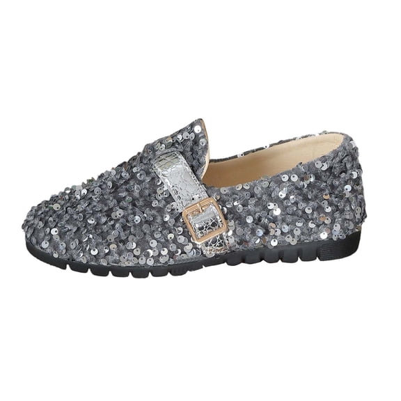 HXWCHs Retro Glitter On Casual Shoes for Women Comfortable Round toe Everyday Walking Lightweight Flexible Durable Sole 37 Silver