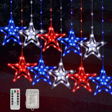 

Patriotic 4th of July Lights - Red White and Blue Decorations with 190 LED - Remote & Timer Included