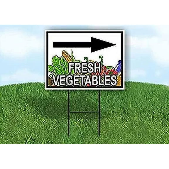 Work House Signs Single Sided Sign Fresh Vegetables Right Arrow Yard Sign Road Sign with Stand