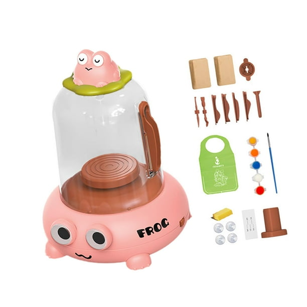 Torno de cerámica eléctrico para niños, torno de cerámica interactivo compacto con pintura rosa