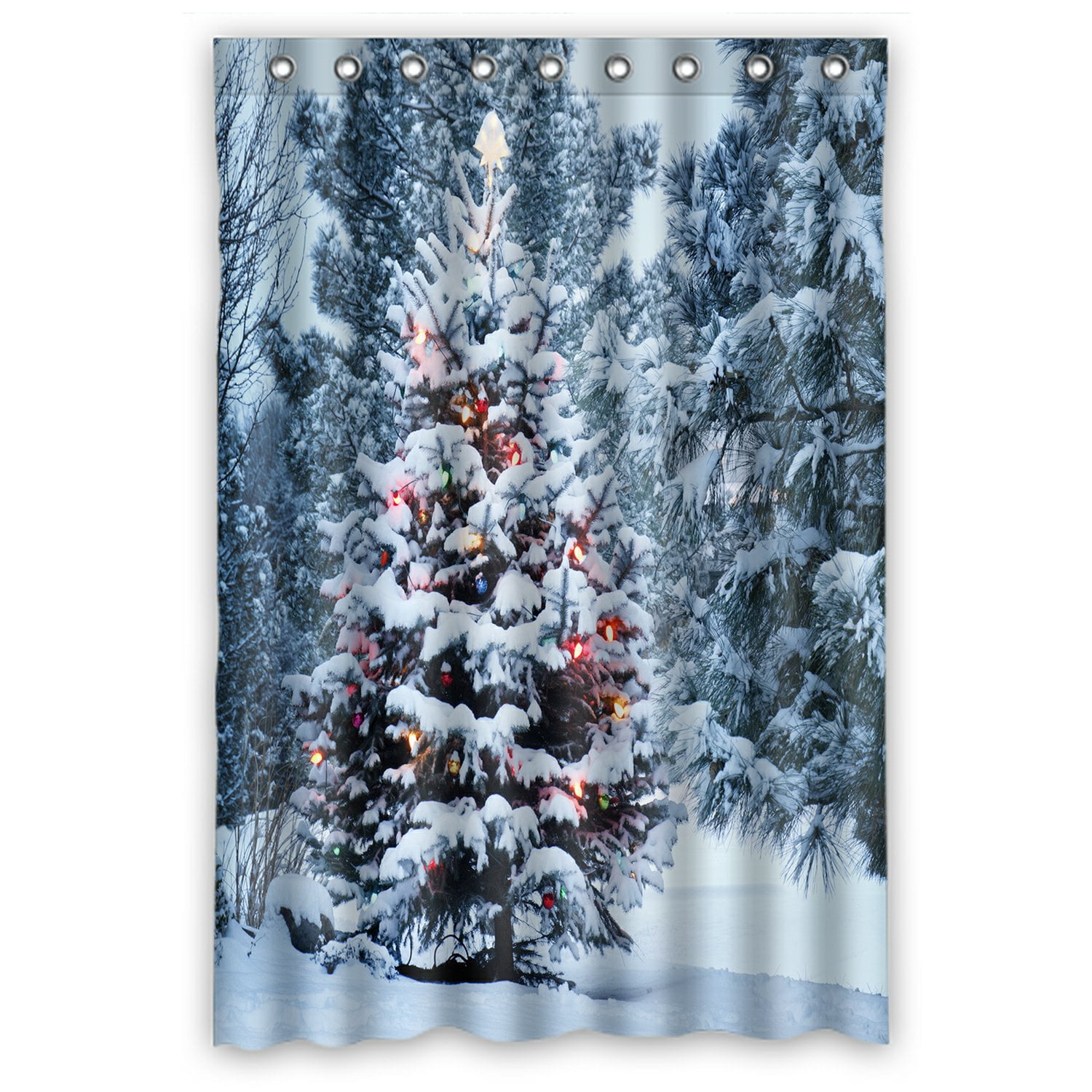 PHFZK Landscape Nature Scenery Shower Curtain, Snow Covered Christmas