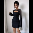thumbnail image 4 of Vestido de para Mujer, Brillante, de Larga, Cuello Redondo, Ajustado, para Fiestas y Clubes Nocturnos. Negro S, 4 of 9