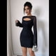 thumbnail image 4 of Vestido de para Mujer, Brillante, de Larga, Cuello Redondo, Ajustado, para Fiestas y Clubes Nocturnos. Negro M, 4 of 9
