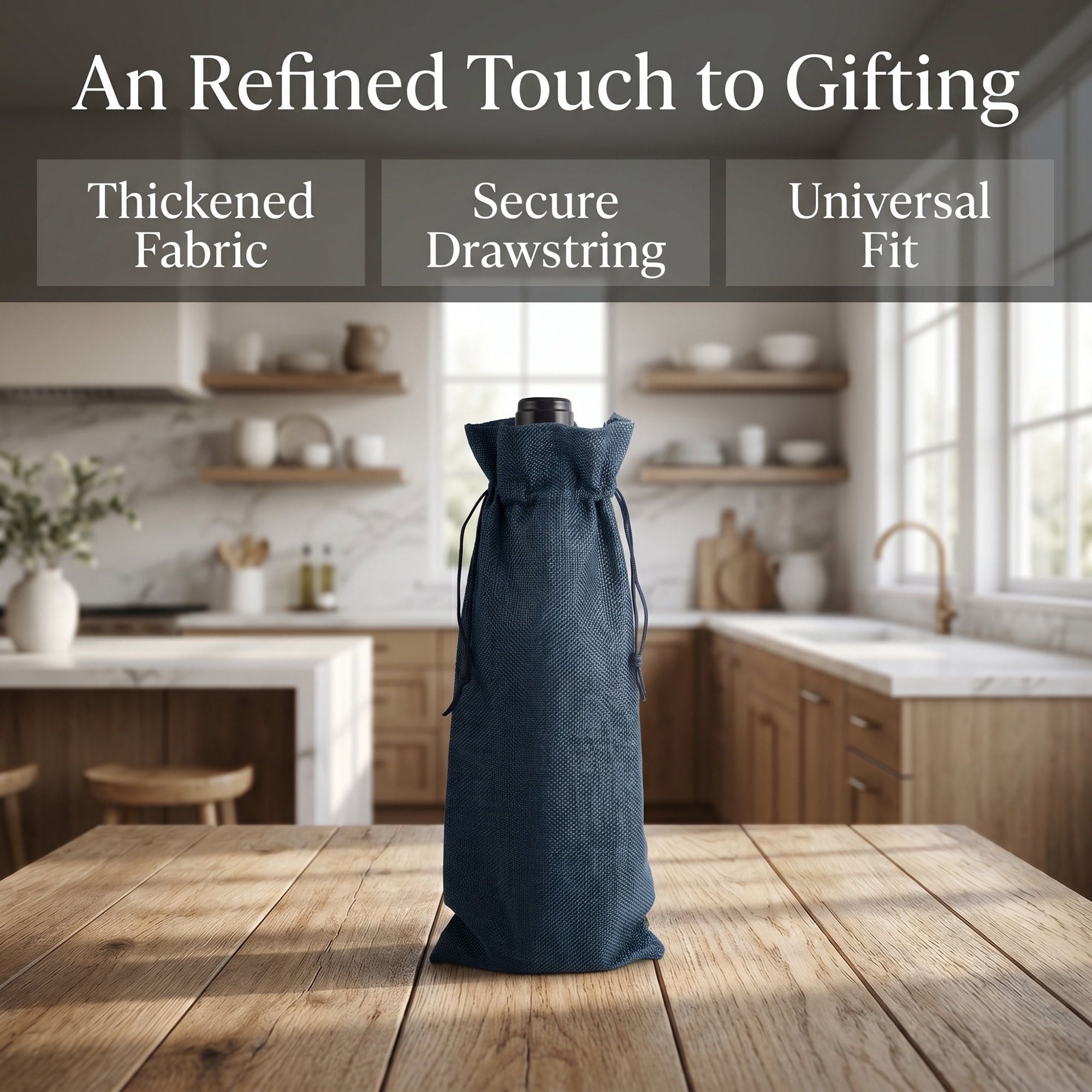 Unique Bargains Elegant Single Wine Bottle Gift Bags with Handles Dark Navy 5.9" x 13.8"