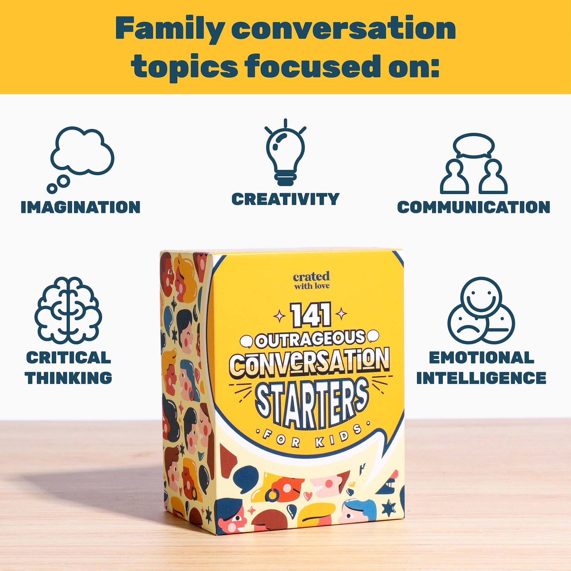 Crated With Love: 141 Outrageous Conversation Starters For Kids - Funny Thought Provoking Topic/Question Cards, Family