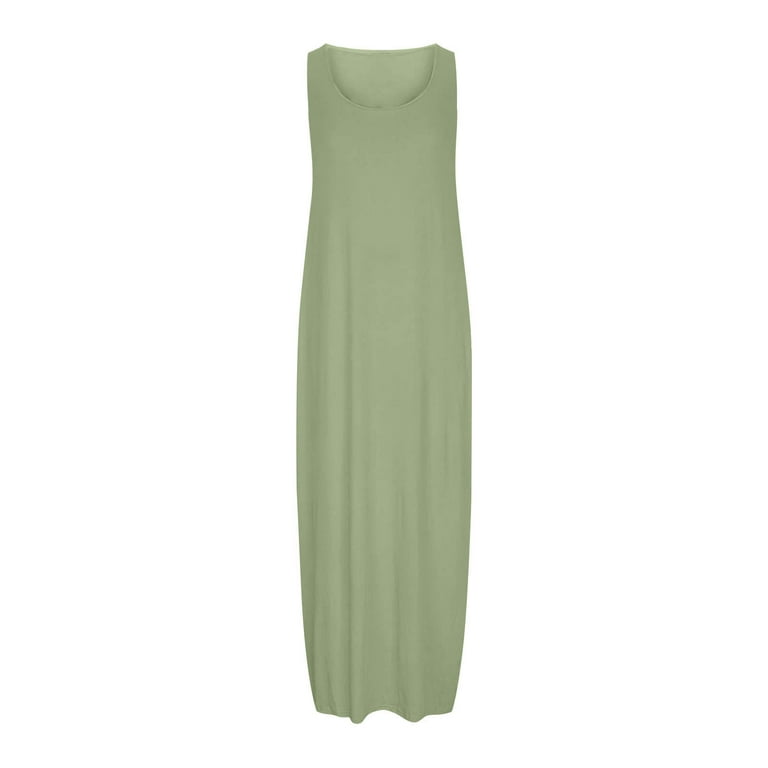 NXMZXB Sundresses for Women 2025 Scoop Neck Sleeveless Tank Dress Summer  Beach Solid Party Flowy Long Maxi Dresses with Side Pockets Green M -  Walmart.com