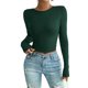 thumbnail image 3 of TaTaai Women's crew neck long sleeve T-shirt, solid color, backless design, cropped slim fit, casual stylish, soft stretchy fabric, ideal for daily outings & casual gatherings Gift, 3 of 5