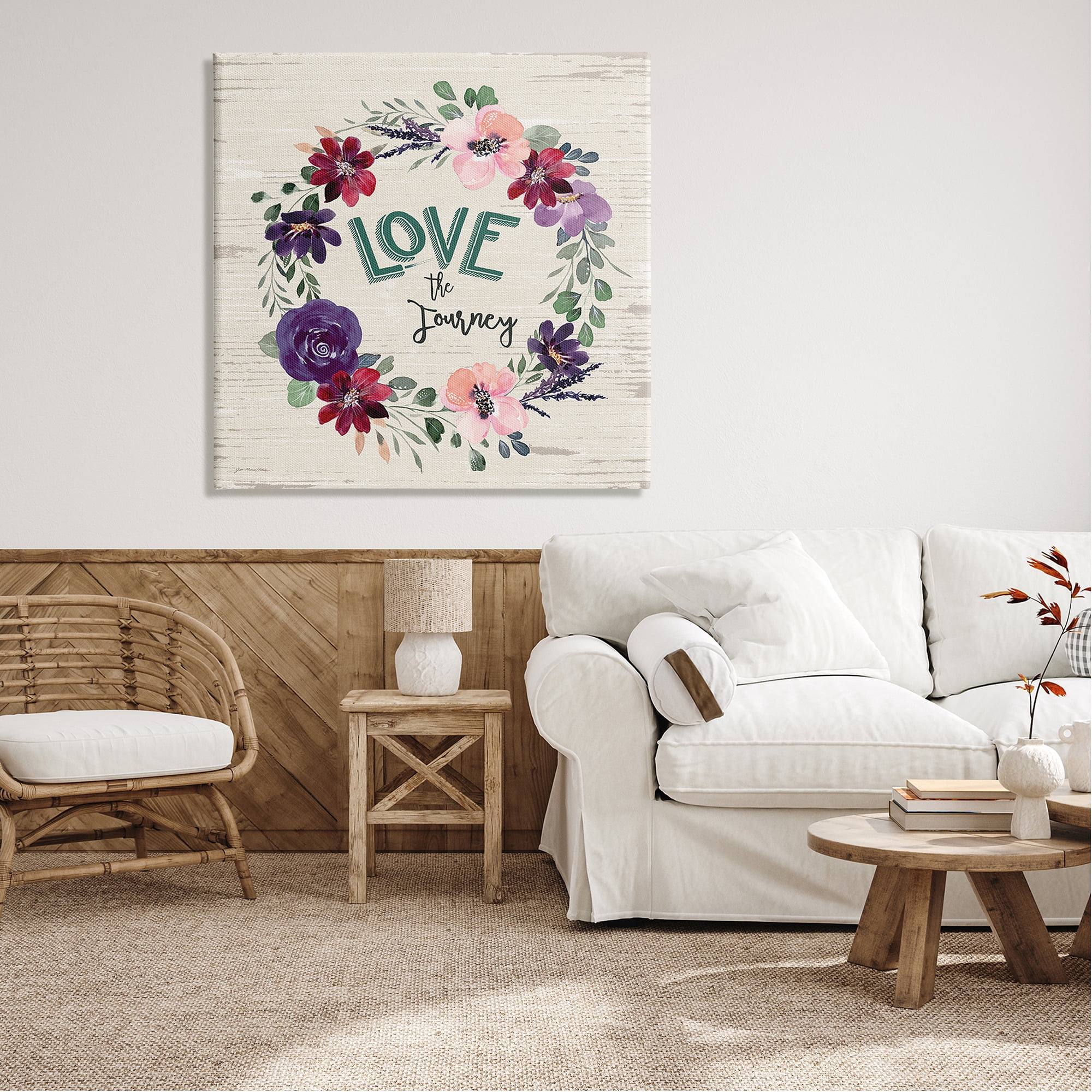 Love the Journey Motivational Phrase Spring Blossom Wreath Inspirational Graphic Art Gallery-Wrapped Canvas Print Wall Art