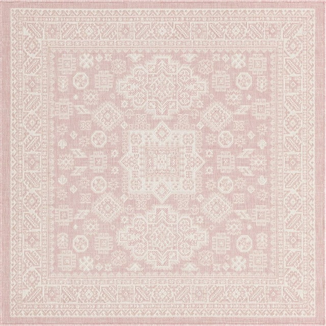Unique Loom Tapis d'Extérieur Aztec pour Médaillon 5' 3 x 5' 3 Carrés Rose/ivoire