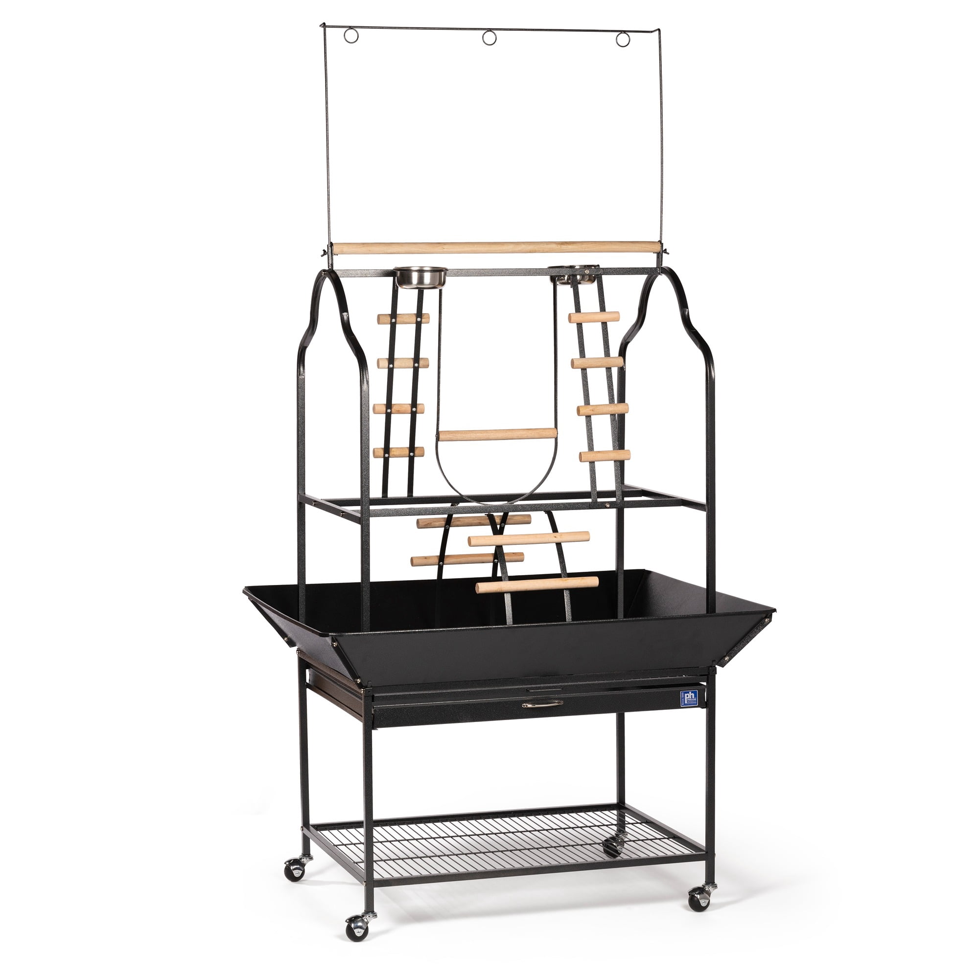 Prevue Pet Products 3180BLK Black Hammertone Metal Parrot Playstand, Large, 30 Inch Length x 22 Inch Width x 73-1/2 Inch Height