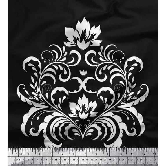 Soimoi Georgette Viscose Fabric Ogee Damask Print Fabric by the Yard 42 Inch Wide