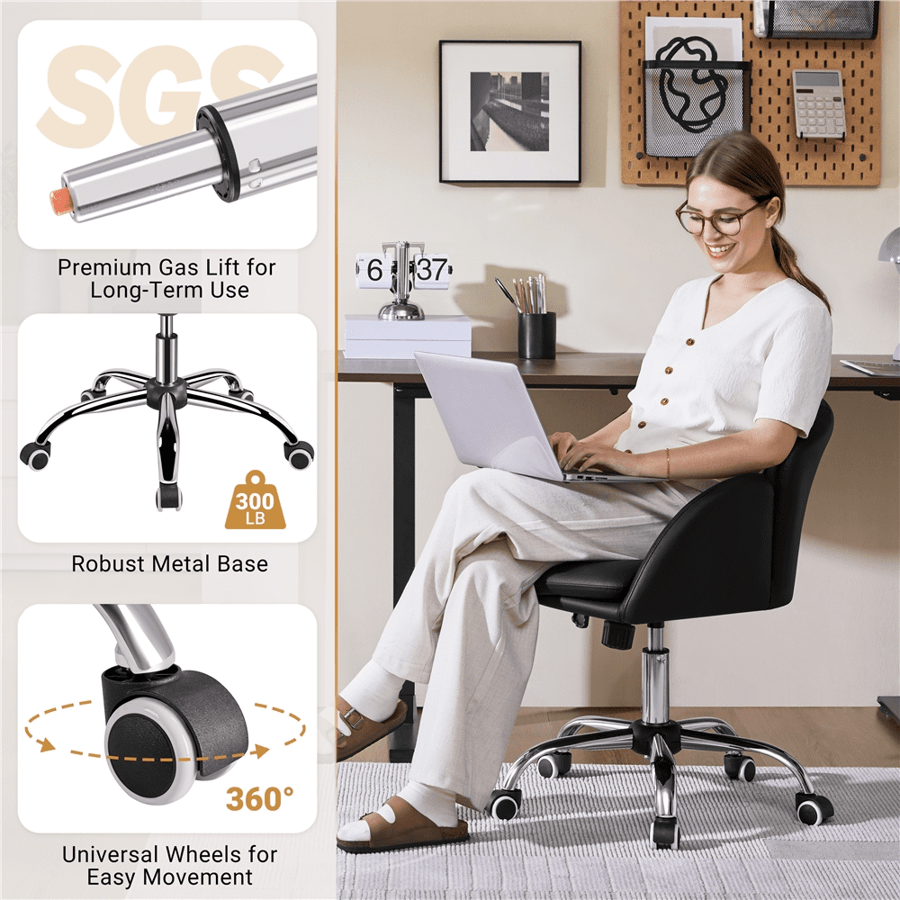 Alden Design Modern Rolling Desk Chair with Armrests for Home Office, Black