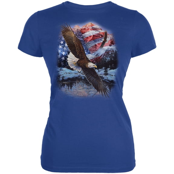 4th Of July American Flag Bald Eagle Women's Juniors Soft T Shirt