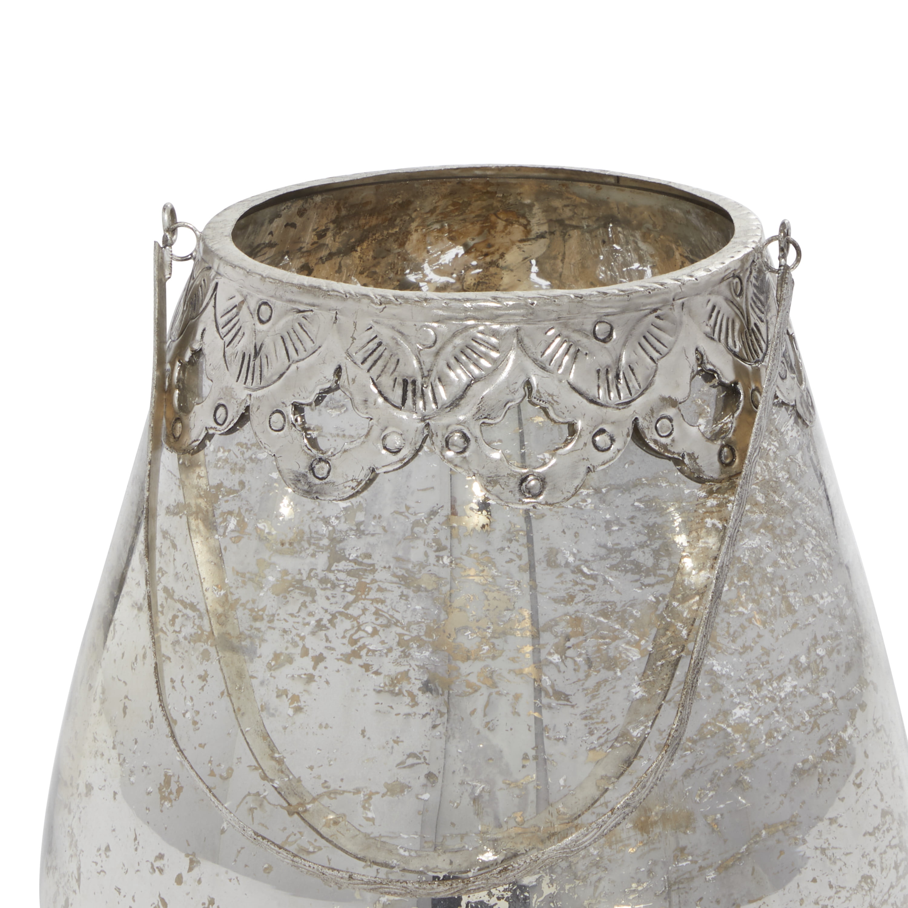 DecMode 3 Holder Silver Glass Decorative Candle Lantern, Set of 3