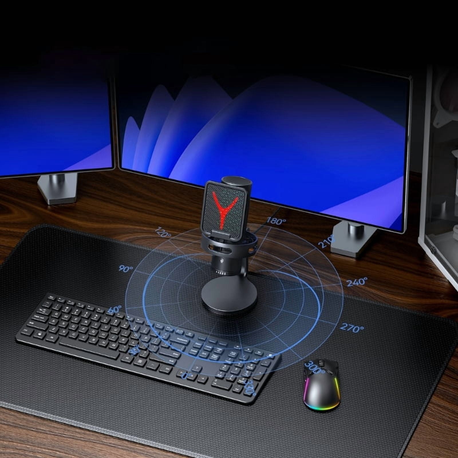 Desktop USB Mic With Color Lights and Quiet Button Condenser Microphone Adjust Sound For Record For Multiple Devices