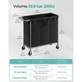 thumbnail image 6 of 200L Laundry Sorter 3-Section Laundry Basket with Wheels Rolling Laundry Hamper with Removable Liner Ink Black, 6 of 7