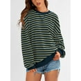 thumbnail image 4 of PRETTYGARDEN Womens Striped Oversized Sweatshirt Color Block Crew Neck Long Sleeve Casual Loose Pullover Top Y2K Clothes, 4 of 9