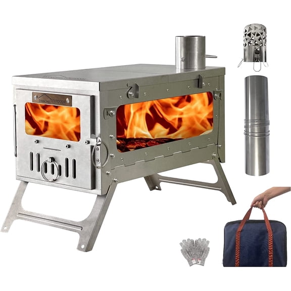 DANCHEL Outdoor TSG Titanium Camping Wood Stove with 2.2M Chimney Pipe, Folding Hot Tent Backpack Stove