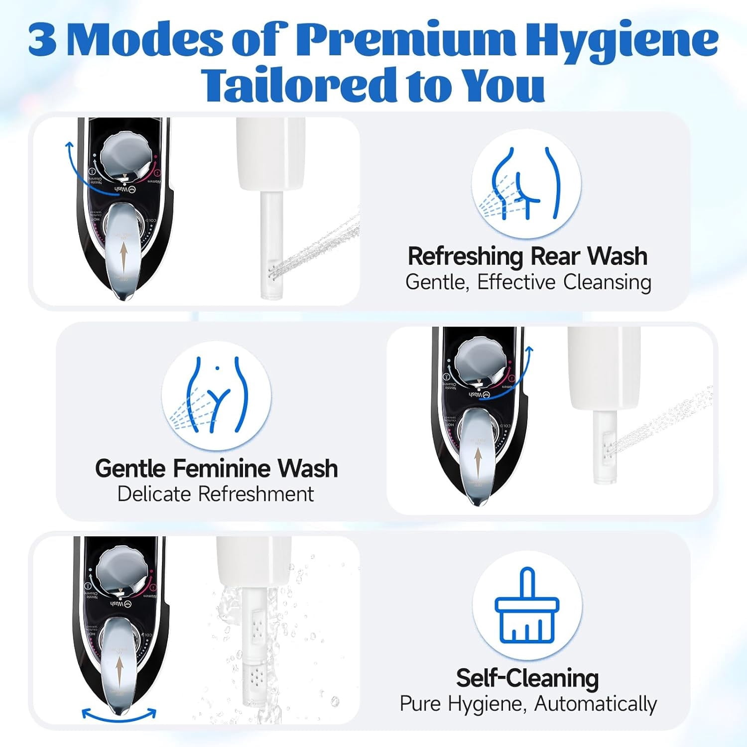 Toilet Attachment for Toilets Seat,Self-Cleaning Hot&Cold Water Bidet-Toilet Attachment for Hygiene,Non-Electric Bidets Sprayer, Adjustable Water Pressure with Bidet Hose for Feminine /Real Wash.