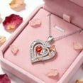 thumbnail image 6 of Flydeer Necklaces for Women 925 Sterling Silver Double Heart Birthstone Dainty Pendant Necklace Red 5A CZ Anniversary Jewelry Gifts for Women, 6 of 7