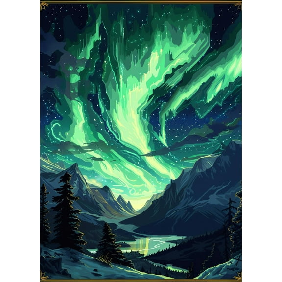 Northern Lights in Mountain Valley DIY 11CT Stamped Cross Stitch Kits for Beginners Easy Needlepoint Embroidery Counted Cross Stitch Art Craft for Wall Decoration 12x16inch(2)