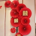 thumbnail image 3 of Party Hanging Paper Fans Set, Red Round Pattern Chinese Characters Paper Garlands Add Atmospheres Home Decoration for Wedding Birthday Events Accessories, Set of 6, 3 of 8