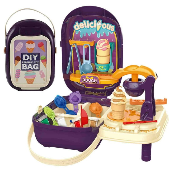 Purple Modeling Clay Activity Suitcase Set With Play Dough Tools Accessories Kids Creative Travel Art Craft Toy Gift Children