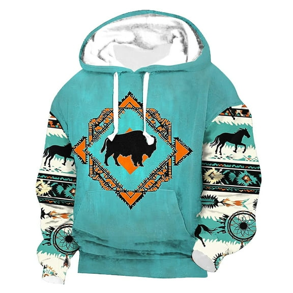 ZCFZJW Vintage Aztec Ethnic Style Print Hoodie Tops for Men Casual Drawstring Long Sleeve Hooded Pullover Sweatshirts Lightweight Cozy Outwear Coat with Pockets Multicolor#01 XL