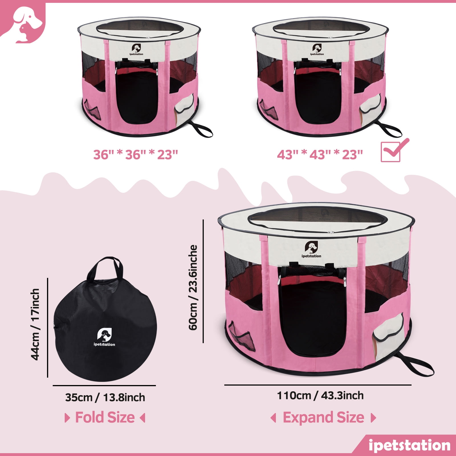 LAKWAR Dog Playpen for Dogs & Cats,Foldable Pet Play Pen for Cat, Puppies, Rabbits, Chickens，Pink