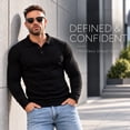 thumbnail image 7 of Smawell Men's Long Sleeve Polo Shirt, Black Knit Polo Sweater, Soft Knit with Classic Collar, Button Placket & Ribbed Cuffs for Work Office Casual Wear, 7 of 7