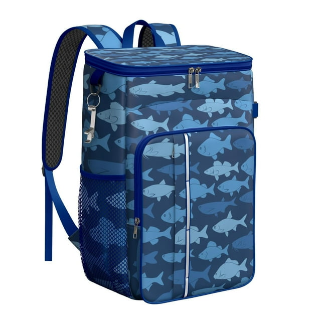 Mystical Dolphin and Shark Print Backpack Cooler, Leakproof Insulated Cooler Bag, Waterproof Lunch Backpack for Ocean Fantasy Fans