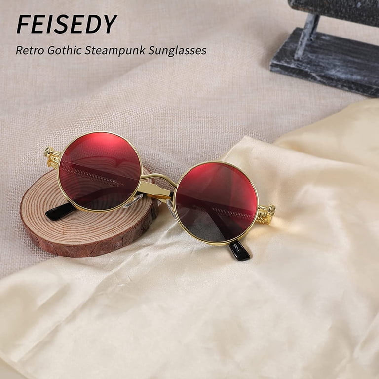 FEISEDY Retro Gothic Steampunk Sunglasses Round Metal Frame  display picture 1