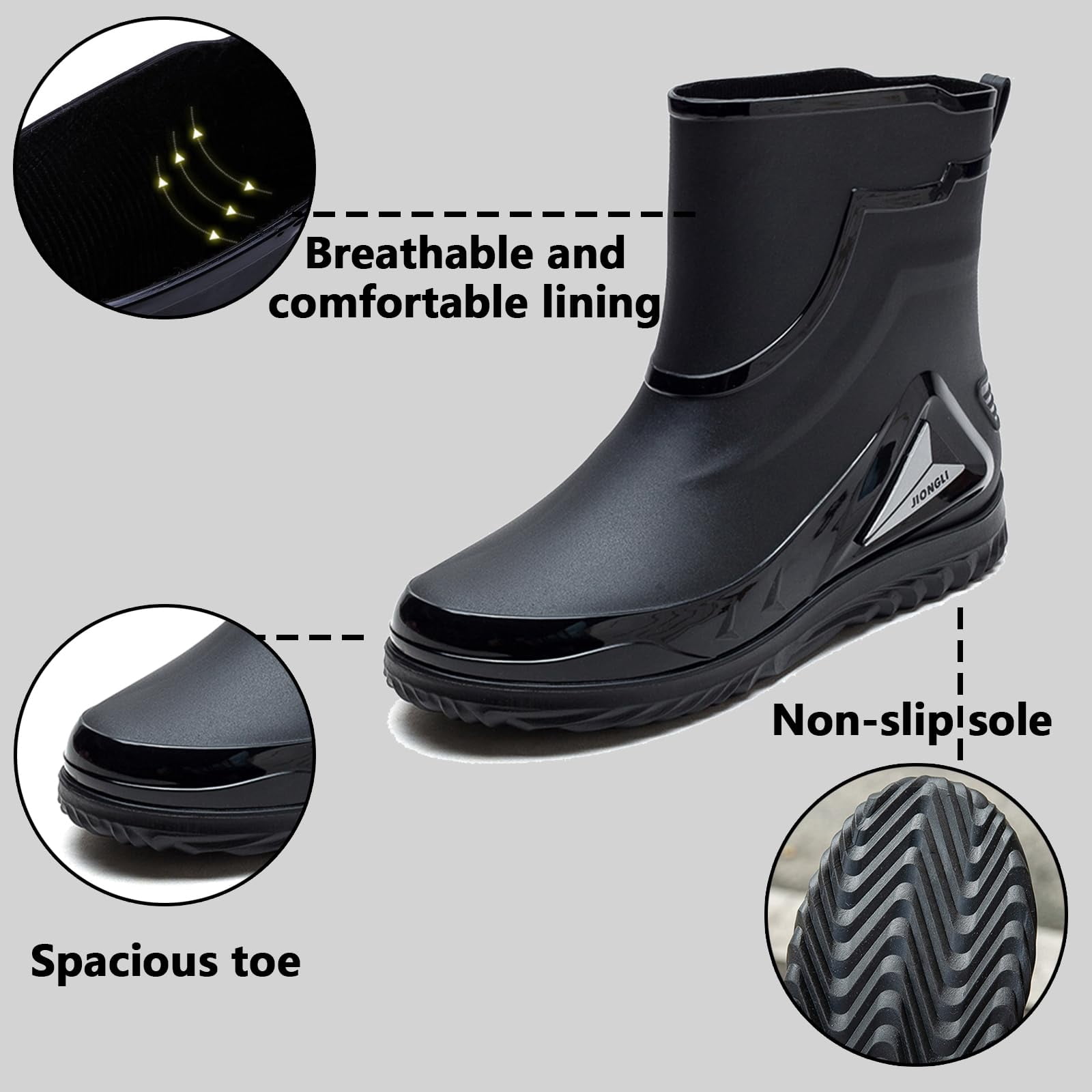 AUXDIQ Men Rain Boots Outdoor Garden Boots Waterproof Ankle Rain Shoes
