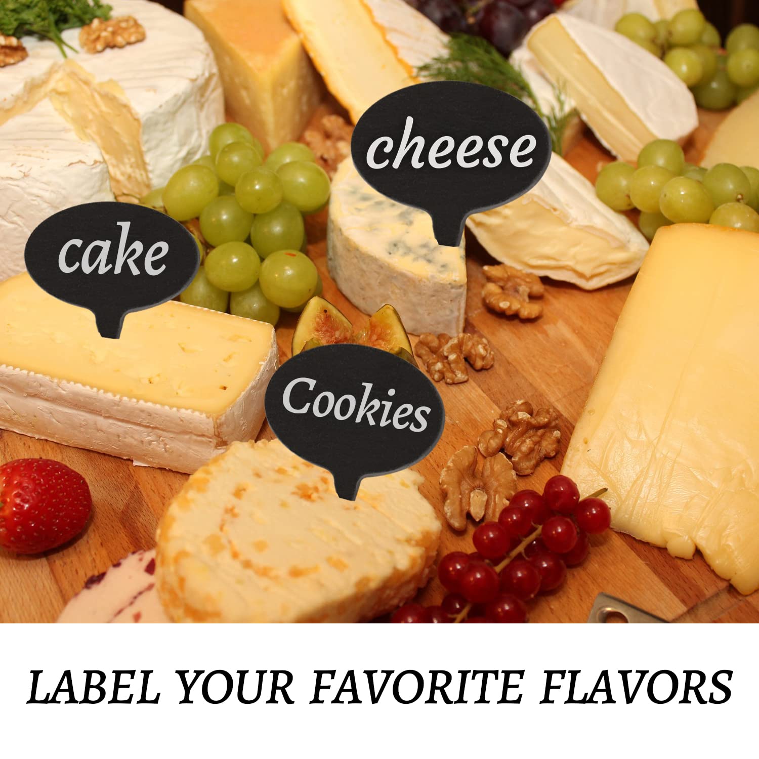 Cheese Marker Set,XILAZAB 12Pcs Oval Natural Slate Black Cheese Labels&4Pcs Soapstone Chalk,Reusable Party Food Labels Food Tags,Food Markers for Cheese Name Tag,Cheese Markers for Charcuterie Board