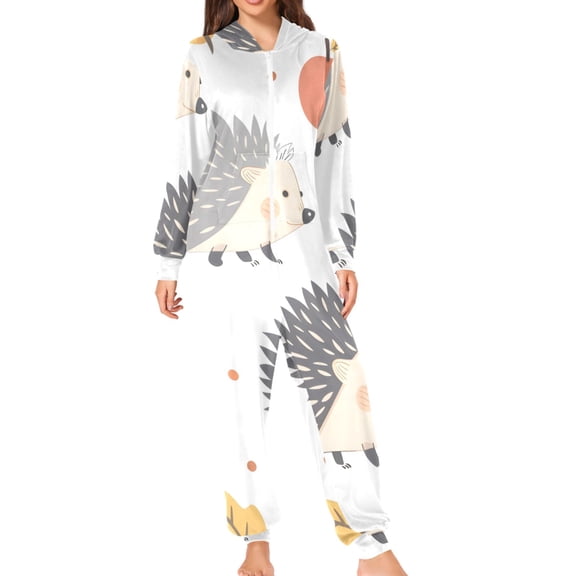 Hedgehogs Fruits Leaves Adult's Hoodie Onesie Jumpsuit One-Piece Pajamas with Zipper Unisex for Holiday S