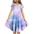 thumbnail image 1 of Économies d'Été! HVOBTTY Robe Confortable à Manches Courtes pour Fille, Robes Quotidiennes Mode, Robe d'Été à Manches Courtes pour Filles avec Poches à Volants, Col Rond, Imprimée, Violet, 14 Ans, 1 of 4
