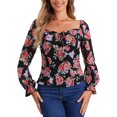 thumbnail image 1 of INSPIRAR CHIC Blusa Elegante de Manga Larga con Cuello Cuadrado y Fruncido Floral para Mujeres XL Negra, 1 of 6