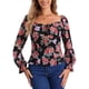 thumbnail image 1 of INSPIRAR CHIC Blusa Elegante de Manga Larga con Cuello Cuadrado y Fruncido Floral para Mujeres XL Negra, 1 of 6