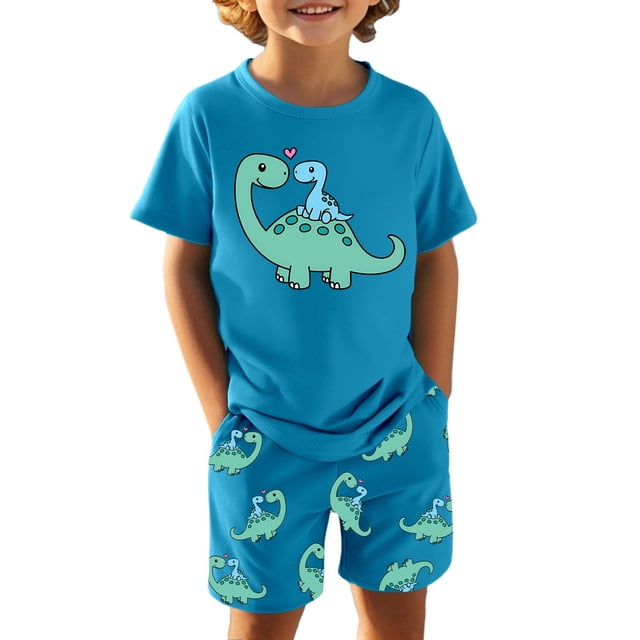 Boy Clothes Printed Short Sleeve Shirt Tee Shorts Crew Neck Spring Outfits Spring Outfits 4-5 Years