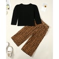 thumbnail image 3 of 7Y Big Girls Clothes 8Y Girls 2PCS Outfits Set Round Neck Big Girls Long Sleeve Top Leopard Pants Set Black, 3 of 7