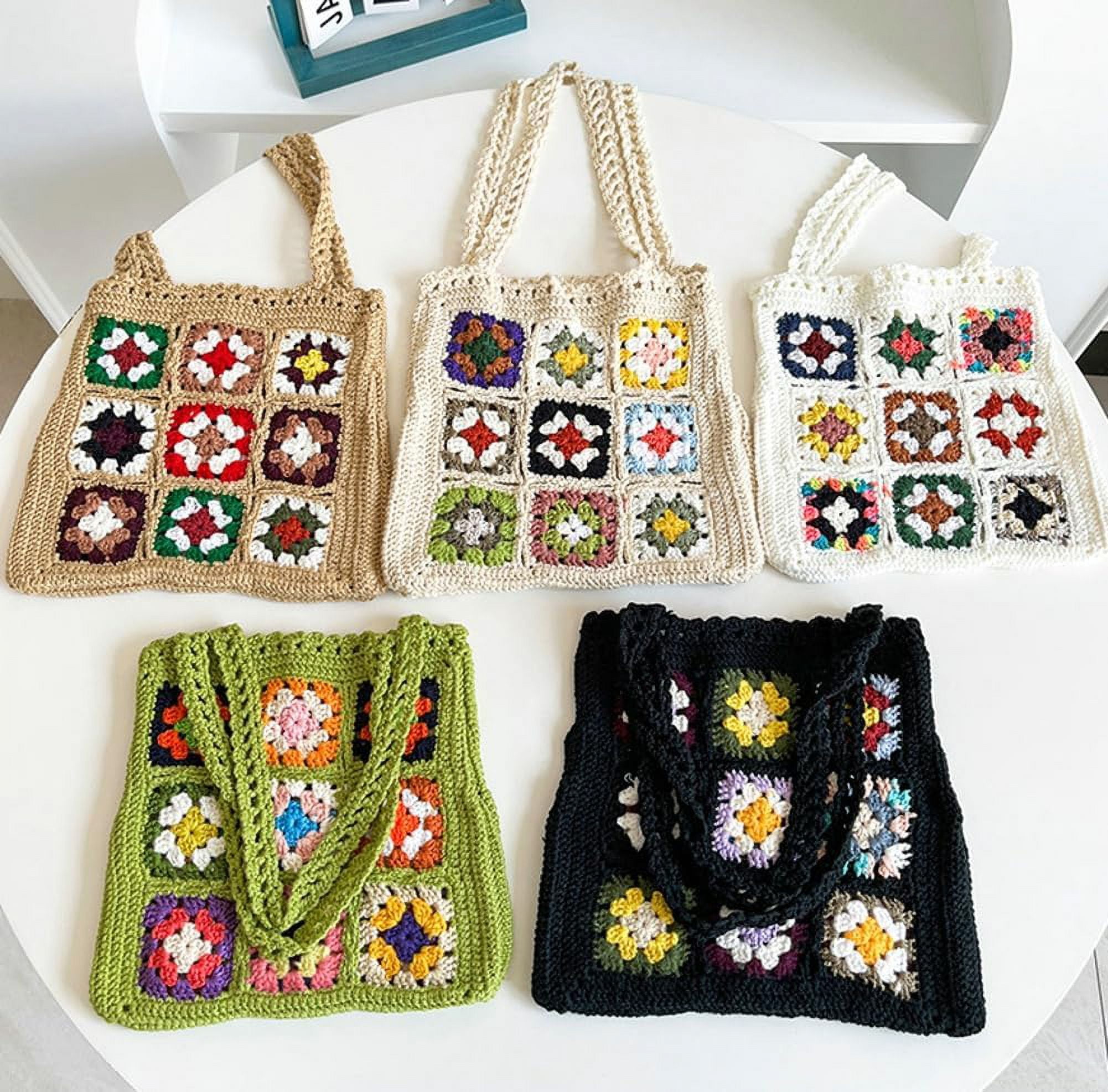 Kukuzhu Crochet Tote Bag for Women Cute Floral Knitted Shoulder Bag Aesthetic Fairy Y2k Woven Beach Shopping Bag Vocation