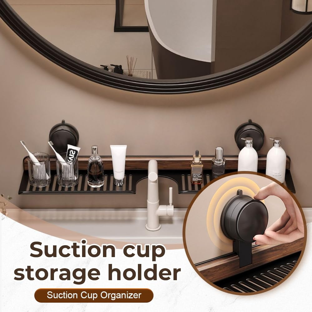 Sink No-Drill Bathroom Organizer Shelf, Walnut Bathroom Kitchen Suction Storage Holder