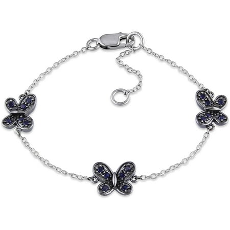 Cutie Pie 3/8 Carat T.G.W. Created Blue Sapphire Sterling Silver with Blue Rhodium Children's Butterfly Bracelet, 6