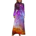 thumbnail image 2 of Galaxy Outer Space Dress Flaming Star Nebula Trendy Graphic Maxi Dress High Waist Long Sleeve Street Wear Bohemia Long Dresses, 2 of 5