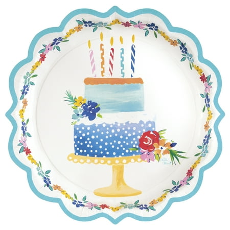 Pioneer Woman Birthday Flowers Paper Plates, 11.5in, 24ct