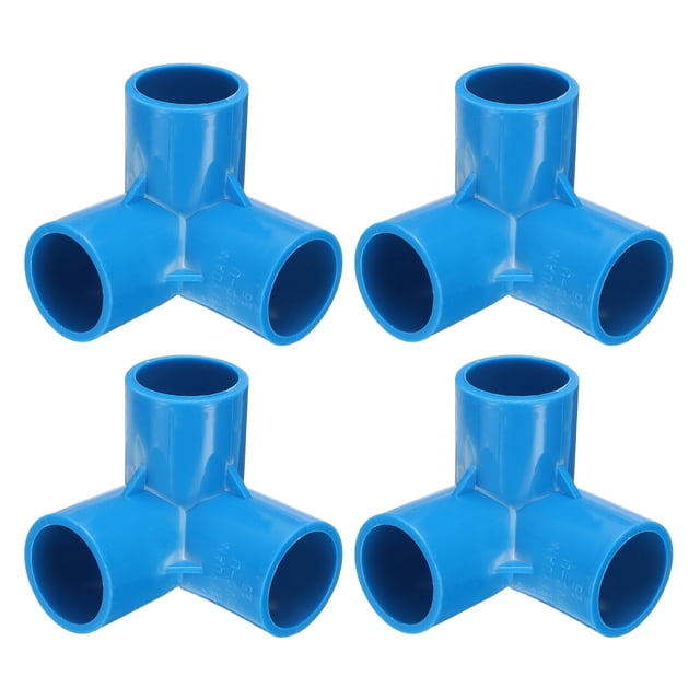 Conectores de tubería Uxcell de 3 vías, 3/4 pulgadas, codo de 90 grados, accesorios para muebles DIY, estanterías de jardín (4 unidades), azul